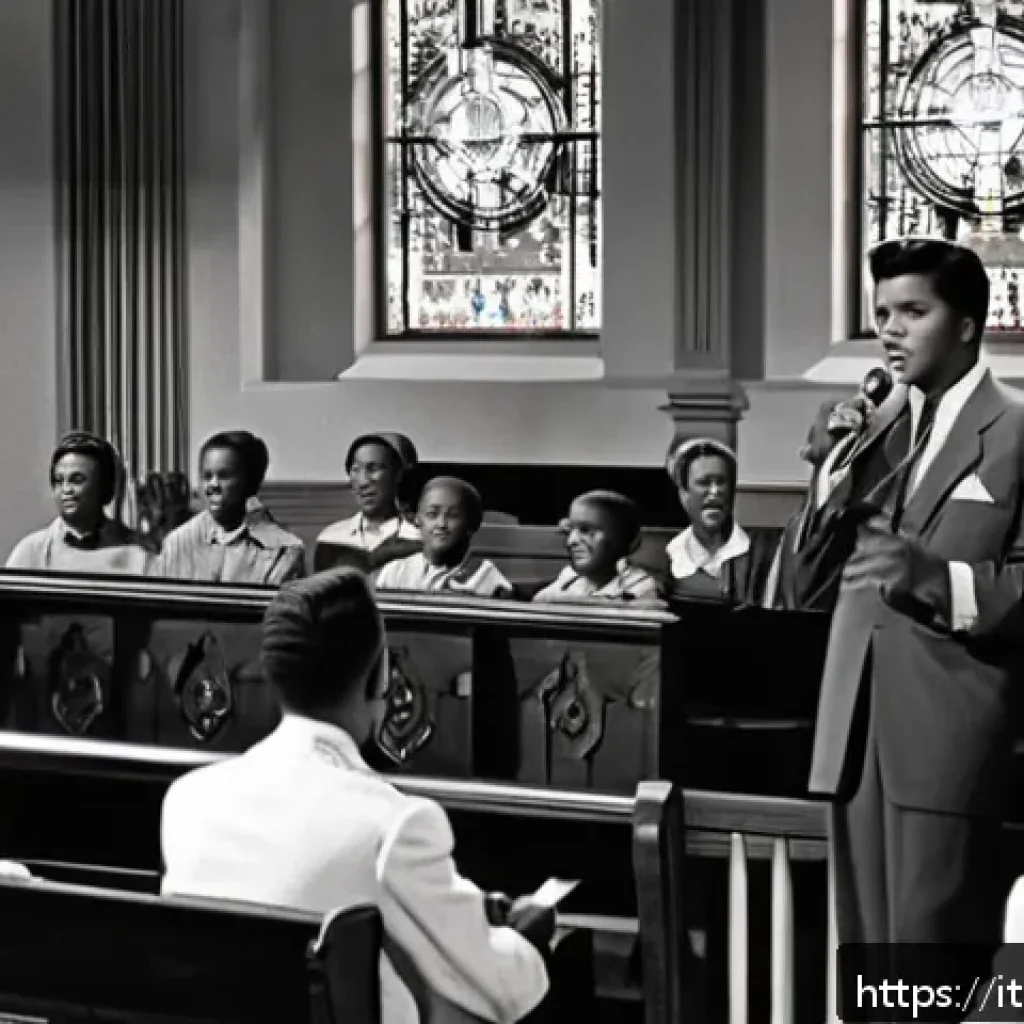 엘비스 프레슬리 비하인드 스토리 - A warm, intimate scene inside a Southern Baptist church during the 1950s, featuring a young Elvis Pr...