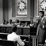 Home 18 엘비스 프레슬리 비하인드 스토리 - A warm, intimate scene inside a Southern Baptist church during the 1950s, featuring a young Elvis Pr...