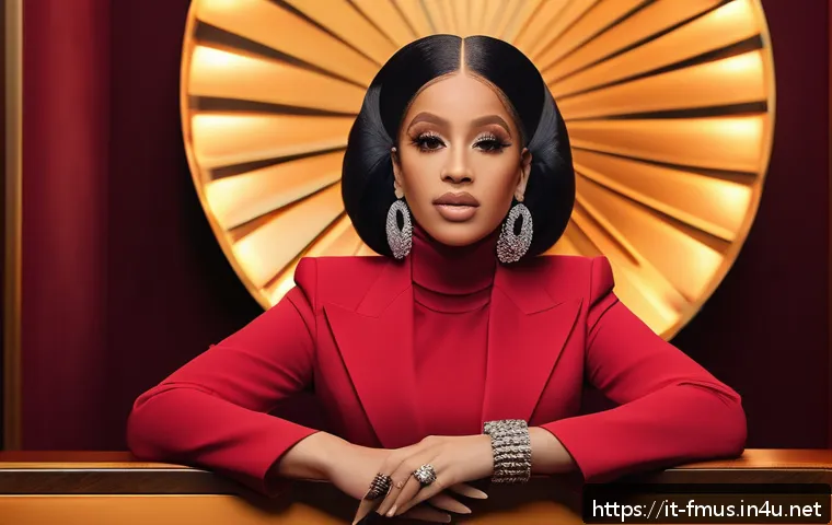 카디 비 사건사고 - A sophisticated portrait of Cardi B in 2024, showcasing her evolved public image with elegant and st...